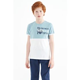 Tommy Life 11107 Açık Mavi Baskı Detaylı Renk Bloklu Standart Kalıp O Yaka Erkek Çocuk T-shirt