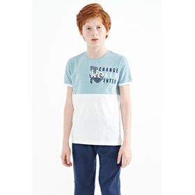 Tommy Life 11107 Açık Mavi Baskı Detaylı Renk Bloklu Standart Kalıp O Yaka Erkek Çocuk T-shirt