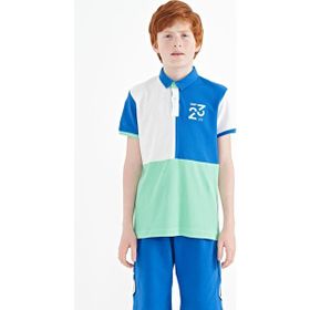 Tommy Life 11108 Beyaz Renk Bloklu Nakış Detaylı Standart Kalıp Polo Yaka Erkek Çocuk T-Shirt