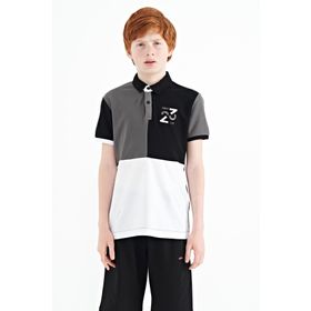 Tommy Life 11108 Koyu Gri Renk Bloklu Nakış Detaylı Standart Kalıp Polo Yaka Erkek Çocuk T-Shirt