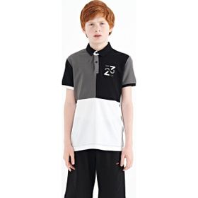 Tommy Life 11108 Koyu Gri Renk Bloklu Nakış Detaylı Standart Kalıp Polo Yaka Erkek Çocuk T-Shirt