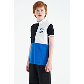 Tommy Life 11108 Siyah Renk Bloklu Nakış Detaylı Standart Kalıp Polo Yaka Erkek Çocuk T-Shirt