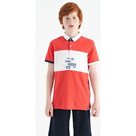 Tommy Life 11110 Coral Renk Geçişli Nakış Detaylı Standart Kalıp Polo Yaka Erkek Çocuk T-Shirt