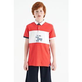 Tommy Life 11110 Coral Renk Geçişli Nakış Detaylı Standart Kalıp Polo Yaka Erkek Çocuk T-Shirt