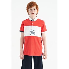 Tommy Life 11110 Coral Renk Geçişli Nakış Detaylı Standart Kalıp Polo Yaka Erkek Çocuk T-Shirt