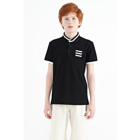 Tommy Life 11111 Siyah Yakası Renk Bloklu Baskı Detaylı Standart Kalıp Erkek Çocuk T-Shirt