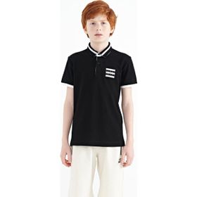 Tommy Life 11111 Siyah Yakası Renk Bloklu Baskı Detaylı Standart Kalıp Erkek Çocuk T-Shirt