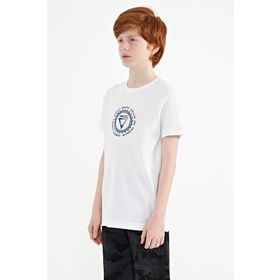Tommy Life 11115 Beyaz Nakış İşleme Detaylı O Yaka Standart Kalıp Erkek Çocuk T-Shirt