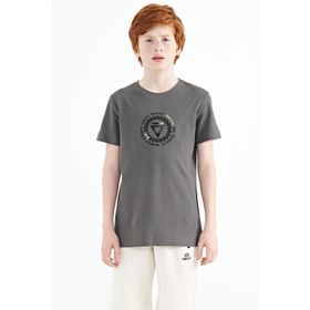 Tommy Life 11115 Koyu Gri Nakış Işleme Detaylı O Yaka Standart Kalıp Erkek Çocuk T-Shirt