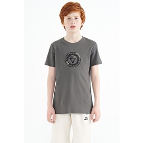 Tommy Life 11115 Koyu Gri Nakış Işleme Detaylı O Yaka Standart Kalıp Erkek Çocuk T-Shirt