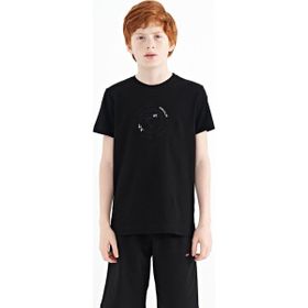 Tommy Life 11115 Siyah Nakış Işleme Detaylı O Yaka Standart Kalıp Erkek Çocuk T-Shirt