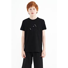 Tommy Life 11115 Siyah Nakış Işleme Detaylı O Yaka Standart Kalıp Erkek Çocuk T-Shirt