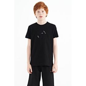 Tommy Life 11115 Siyah Nakış Işleme Detaylı O Yaka Standart Kalıp Erkek Çocuk T-Shirt