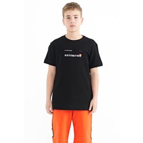 Tommy Life 11117 7-8 Yaş Siyah Baskı Detaylı O Yaka Standart Kalıp Erkek Çocuk T-Shirt