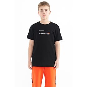 Tommy Life 11117 7-8 Yaş Siyah Baskı Detaylı O Yaka Standart Kalıp Erkek Çocuk T-Shirt