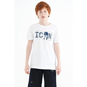 Tommy Life 11118 Beyaz Ön Yazı Nakışlı O Yaka Standart Kalıp Erkek Çocuk T-Shirt