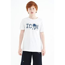Tommy Life 11118 Beyaz Ön Yazı Nakışlı O Yaka Standart Kalıp Erkek Çocuk T-Shirt