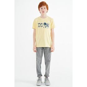Tommy Life 11118 Sarı Ön Yazı Nakışlı O Yaka Standart Kalıp Erkek Çocuk T-Shirt