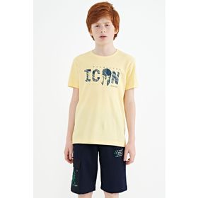 Tommy Life 11118 Sarı Ön Yazı Nakışlı O Yaka Standart Kalıp Erkek Çocuk T-Shirt