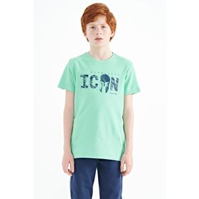 Tommy Life 11118 Su Yeşili Ön Yazı Nakışlı O Yaka Standart Kalıp Erkek Çocuk T-Shirt