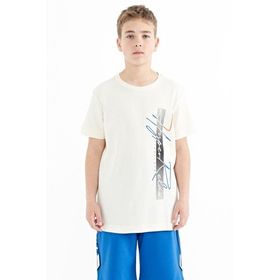Tommy Life 11119 Ekru Yazı Baskılı O Yaka Standart Kalıp Erkek Çocuk T-shirt