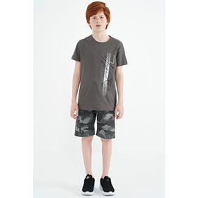 Tommy Life 11119 Koyu Gri Yazı Baskılı O Yaka Standart Kalıp Erkek Çocuk T-Shirt
