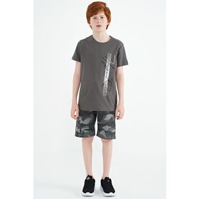 Tommy Life 11119 Koyu Gri Yazı Baskılı O Yaka Standart Kalıp Erkek Çocuk T-Shirt