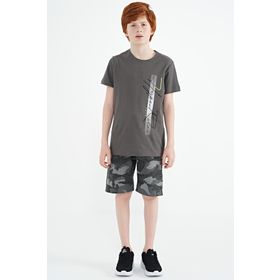 Tommy Life 11119 Koyu Gri Yazı Baskılı O Yaka Standart Kalıp Erkek Çocuk T-Shirt