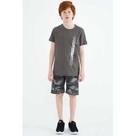 Tommy Life 11119 Koyu Gri Yazı Baskılı O Yaka Standart Kalıp Erkek Çocuk T-Shirt