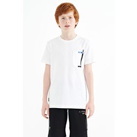 Tommy Life 11120 Beyaz Cep Detaylı O Yaka Standart Kalıp Erkek Çocuk T-Shirt