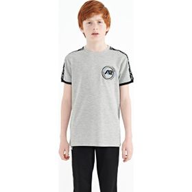Tommy Life 11121 Gri Melanj Omuz Baskı Detaylı Standart Kalıp O Yaka Erkek Çocuk T-Shirt