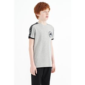 Tommy Life 11121 Gri Melanj Omuz Baskı Detaylı Standart Kalıp O Yaka Erkek Çocuk T-Shirt