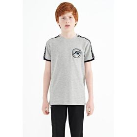 Tommy Life 11121 Gri Melanj Omuz Baskı Detaylı Standart Kalıp O Yaka Erkek Çocuk T-Shirt