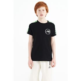 Tommy Life 11121 Siyah Omuz Baskı Detaylı Standart Kalıp O Yaka Erkek Çocuk T-Shirt