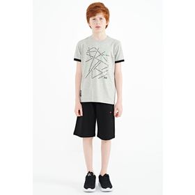 Tommy Life 11132 Gri Melanj Minimal Yazı Baskılı Standart Kalıp O Yaka Erkek Çocuk T-Shirt