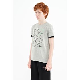 Tommy Life 11132 Gri Melanj Minimal Yazı Baskılı Standart Kalıp O Yaka Erkek Çocuk T-Shirt