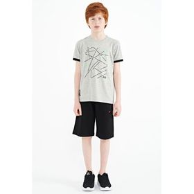 Tommy Life 11132 Gri Melanj Minimal Yazı Baskılı Standart Kalıp O Yaka Erkek Çocuk T-Shirt