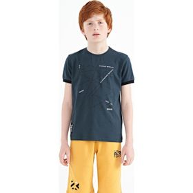Tommy Life 11132 Orman Yeşili Minimal Yazı Baskılı Standart Kalıp O Yaka Erkek Çocuk T-Shirt