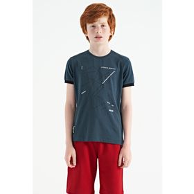 Tommy Life 11132 Orman Yeşili Minimal Yazı Baskılı Standart Kalıp O Yaka Erkek Çocuk T-Shirt