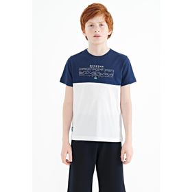 Tommy Life 11134 Beyaz Yazı Baskılı Renk Bloklu Standart Kalıp O Yaka Erkek Çocuk T-Shirt