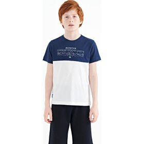 Tommy Life 11134 Beyaz Yazı Baskılı Renk Bloklu Standart Kalıp O Yaka Erkek Çocuk T-Shirt