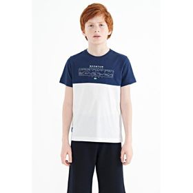 Tommy Life 11134 Beyaz Yazı Baskılı Renk Bloklu Standart Kalıp O Yaka Erkek Çocuk T-Shirt