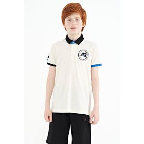 Tommy Life 11138 Ekru Kol Ucu Renkli Logo Nakışlı Standart Kalıp Polo Yaka Erkek Çocuk T-Shirt