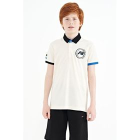 Tommy Life 11138 Ekru Kol Ucu Renkli Logo Nakışlı Standart Kalıp Polo Yaka Erkek Çocuk T-Shirt