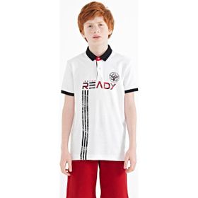 Tommy Life 11143 Beyaz Yazı Baskı Desenli Standart Kalıp Polo Yaka Erkek Çocuk T-Shirt
