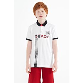Tommy Life 11143 Beyaz Yazı Baskı Desenli Standart Kalıp Polo Yaka Erkek Çocuk T-Shirt