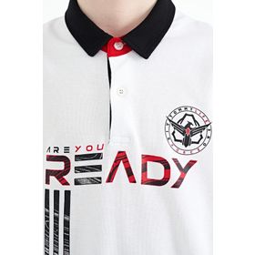Tommy Life 11143 Beyaz Yazı Baskı Desenli Standart Kalıp Polo Yaka Erkek Çocuk T-Shirt