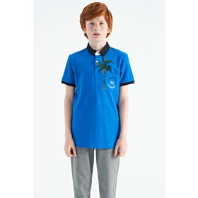 Tommy Life 11144 Saks Baskılı Cep Detaylı Standart Kalıp Polo Yaka Erkek Çocuk T-Shirt