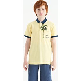 Tommy Life 11144 Sarı Baskılı Cep Detaylı Standart Kalıp Polo Yaka Erkek Çocuk T-Shirt