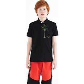 Tommy Life 11144 Siyah Baskılı Cep Detaylı Standart Kalıp Polo Yaka Erkek Çocuk T-Shirt